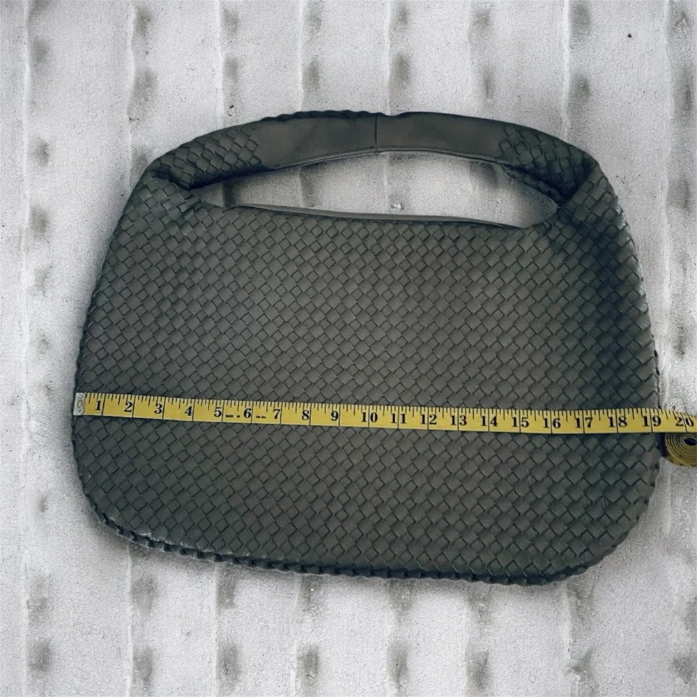 Gray woven vegan leather bag. Measurements are shown in pictures. - Picture 2 of 6